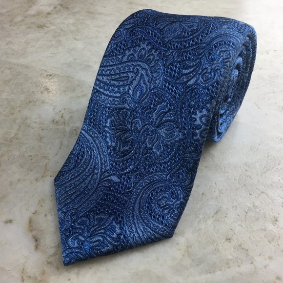 JOSEPH ABBOUD Blue Tone-on-tone Paisley Silk Tie - Picture 9 of 9